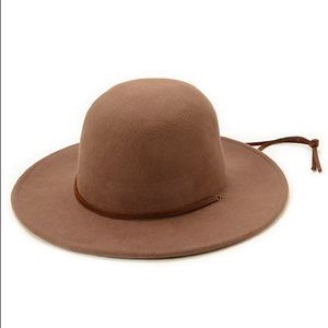 Brixton tiller hat in camel with brown leather tie